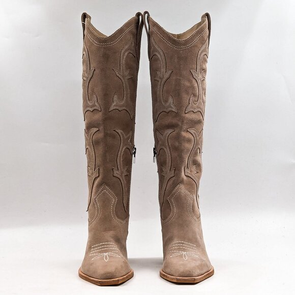 Dolce Vita Women Samsin Western Cowgirl Light Beige Suede Tall Boots Size 5 - Picture 2 of 10